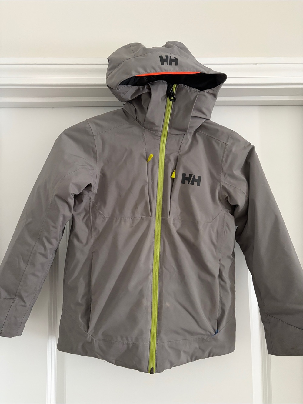 Helly Hansen Gray Kids' Hooded Ski/snow jacket with Lime Accents